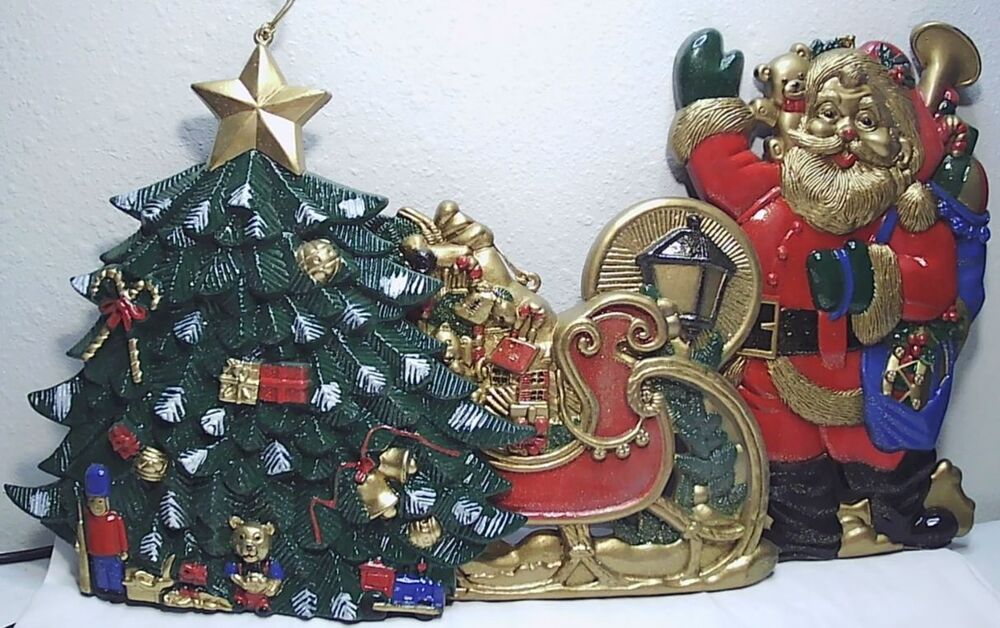 Vintage 1960's Hand-Painted Molded Plastic Christmas Wall Hangings Set of 3
